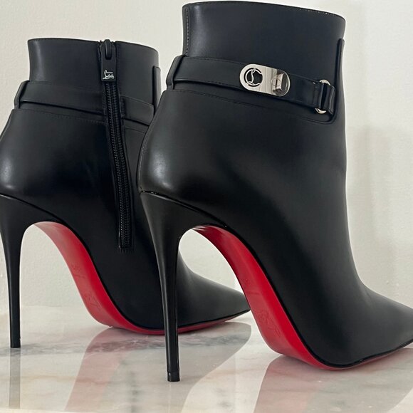 Christian Louboutin So Kate 100 Black Calf Skin Leather Booty Size 37.5 EU/7.5US - Picture 1 of 10